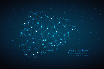 Abstract map of Andorra geometric mesh polygonal network line, structure and point scales on dark background. Vector illustration eps 10