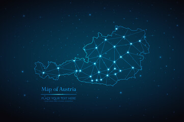 Abstract map of Austria geometric mesh polygonal network line, structure and point scales on dark background. Vector illustration eps 10
