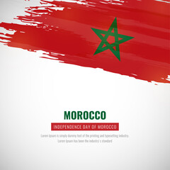 Happy independence day of Morocco with brush style watercolor country flag background