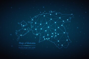 Abstract map of Estonia geometric mesh polygonal network line, structure and point scales on dark background. Vector illustration eps 10