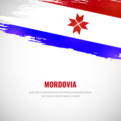 Happy national day of Mordovia with brush style watercolor country flag background
