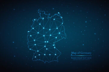 Abstract map of Germany geometric mesh polygonal network line, structure and point scales on dark background. Vector illustration eps 10