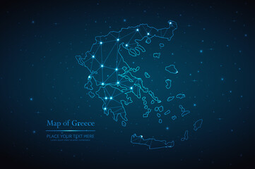 Fototapeta na wymiar Abstract map of Greece geometric mesh polygonal network line, structure and point scales on dark background. Vector illustration eps 10