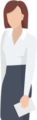 Businesswoman wearing in business clothes. Vector illustration of woman in an office outfit isolated on white. Female character teacher or manager avatar. Secretary in half height icon business person