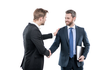 handshake of colleagues. successful negotiations. welcome. two men shaking hands.
