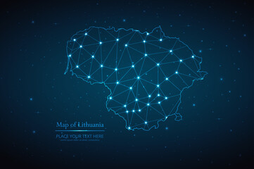 Abstract map of Lithuania geometric mesh polygonal network line, structure and point scales on dark background. Vector illustration eps 10 - obrazy, fototapety, plakaty
