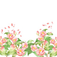 椿　バラ　フレーム　水彩イラスト　他複数バリエーションあります