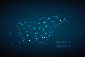 Abstract map of Slovenia geometric mesh polygonal network line, structure and point scales on dark background. Vector illustration eps 10