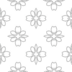  Geometric vector pattern with triangular elements. Seamless abstract ornament for wallpapers and backgrounds. Black and white colors.