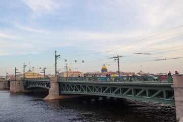 View of the exchange bridge in St. Petersburg. View of St. Petersburg. Palace Bridge.