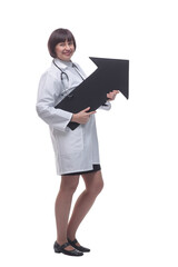 female doctor with an arrow pointing in the right direction.