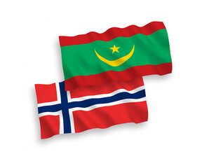 Flags of Norway and Islamic Republic of Mauritania on a white background
