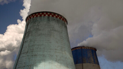 Power Station . Equipment Of Electric Power Stations .White Smoke From A Pipe	
