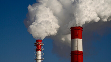 Power Station . Equipment Of Electric Power Stations .White Smoke From A Pipe	

