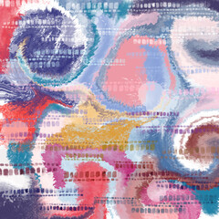 Cloud spiral and stamp multicolor  pattern abstract grunge and splash watercolor beautiful shibori tie dye paint Texture decoration