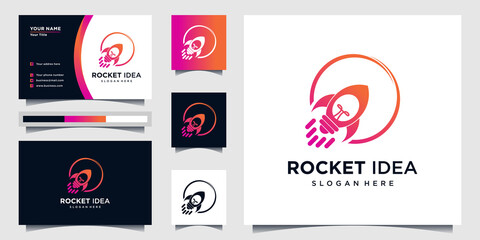 Rocket logo with cool gradient bulb concept, smart, launch, and business card Premium Vektor © MUCHAMAD