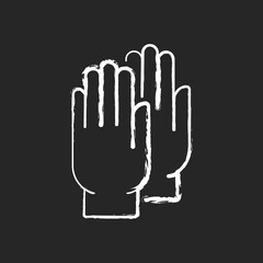 Fototapeta premium Medical gloves chalk white icon on black background. Protective plastic sterile wear to prevent infection. Doctor uniform. Rubber gloves. Disposable PPE. Isolated vector chalkboard illustration