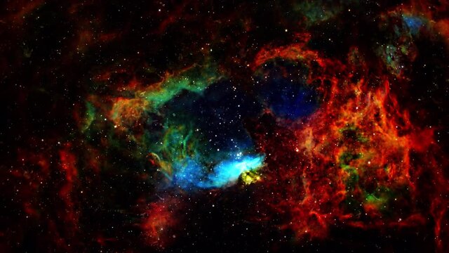 Abstract loop space travel to NGC 6357 The Lobster Nebula. 4K 3D seamless looping. Science, sci-fi space exploration to NGC 6357 The Lobster Nebula diffuse nebula near NGC 6334. Furnish by NASA images