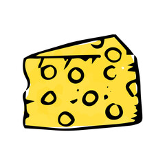 A piece of cheese hand-drawn in the style of a doodle. Hand-drawn cheese icon