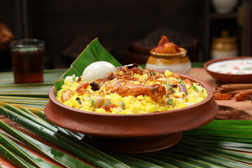 Chicken dum  Biryani_Indian Biriyani_wooden background