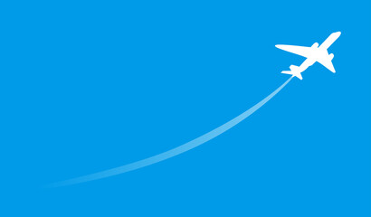 Naklejka na ściany i meble Airplane flight in a blue sky. Rising aircraft silhouette.