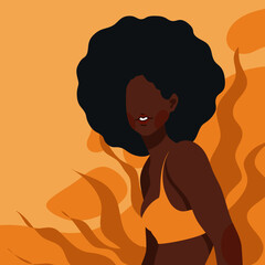 African American woman in yellow background flat art vector illustration