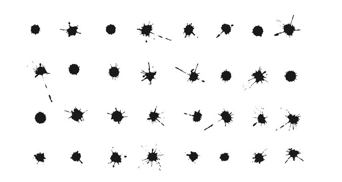 Set Ink blots and splashes. Collection of vector handdrawn blobs, drops and spatters