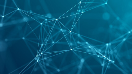 Network connection structure. Abstract background with moving dots and lines. Futuristic illustration. Digital technology design. 3d rendering.