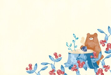 お花畑でお茶をするくまのフレーム