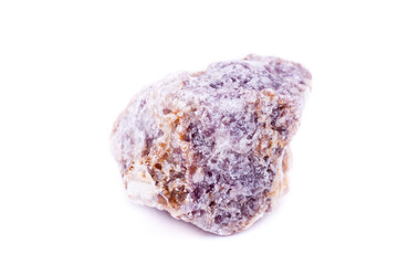macro mineral lepidolite stone on a white background