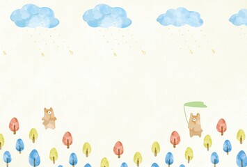 雨の日の森とくまのフレーム