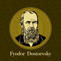 Vector portrait of a Russian writer. Fyodor Mikhailovich Dostoevsky (1821-1881) was a Russian novelist, philosopher, short story writer, essayist, and journalist.