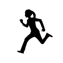 Fototapeta na wymiar Vector silhouette of a fast running teenage girl in profile