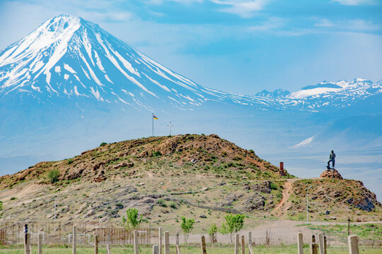 Statue of Gevorg Chaush and Mount Ararat