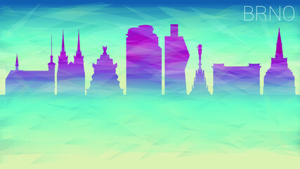 Brno Czech Republic City Skyline Vector Silhouette. Broken Glass Abstract Geometric Dynamic Textured. Banner Background. Colorful Shape Composition.