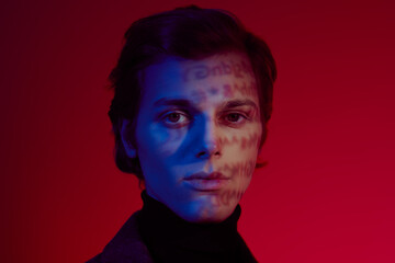 male face with symbols