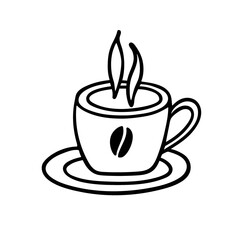 Fototapeta premium Coffee mug sketch. Vector Logo for coffee company, cafe. Hand drawn simple mug doodle clipart. Line art in minimalist style. Banner, poster Template for coffee shop or restaurant. Hot drink in cup