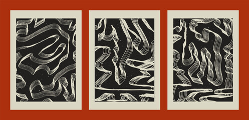 Minimalist boho backgrounds. Art print set wave pattern contemporary aesthetics. Vector abstract design