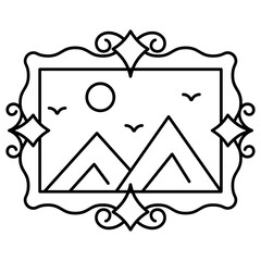 Wall Hangging Frame Concept, Antique Picture Styles Vector color line Icon Design, Interior design Symbol, Home Office decoration Sign, Residential and Commercial Decor Elements stock illustration