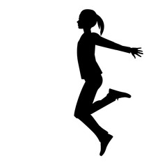Fototapeta na wymiar Vector isolated silhouette teenage girl jumping with her arms outstretched side view