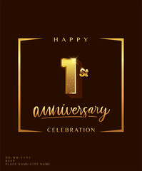 1st anniversary celebration logotype with handwriting golden color elegant design isolated on dark background. vector anniversary for celebration, invitation card, and greeting card.