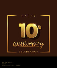 10th anniversary celebration logotype with handwriting golden color elegant design isolated on dark background. vector anniversary for celebration, invitation card, and greeting card.