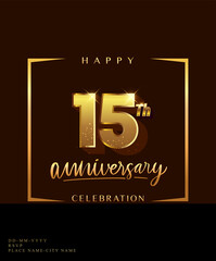 15th anniversary celebration logotype with handwriting golden color elegant design isolated on dark background. vector anniversary for celebration, invitation card, and greeting card.