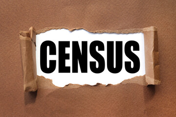 CENSUS. text inside torn brown paper. white sheet with black font.