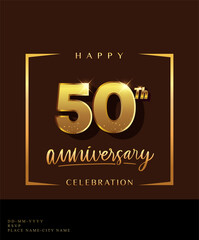50th anniversary celebration logotype with handwriting golden color elegant design isolated on dark background. vector anniversary for celebration, invitation card, and greeting card.