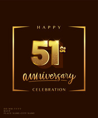 51st anniversary celebration logotype with handwriting golden color elegant design isolated on dark background. vector anniversary for celebration, invitation card, and greeting card.