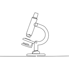 Continuous one line of microscope in silhouette. Minimal style. Perfect for cards, party invitations, posters, stickers, clothing. Biology or laboratory concept