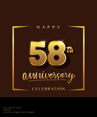 58th anniversary celebration logotype with handwriting golden color elegant design isolated on dark background. vector anniversary for celebration, invitation card, and greeting card.