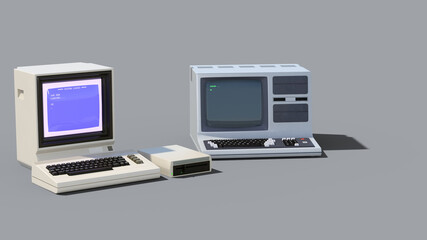古い 古典 コンピュータ テレビゲーム ビデオゲーム機 OA機器 Retro computer 8bit 3d CG render