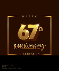 67th anniversary celebration logotype with handwriting golden color elegant design isolated on dark background. vector anniversary for celebration, invitation card, and greeting card.